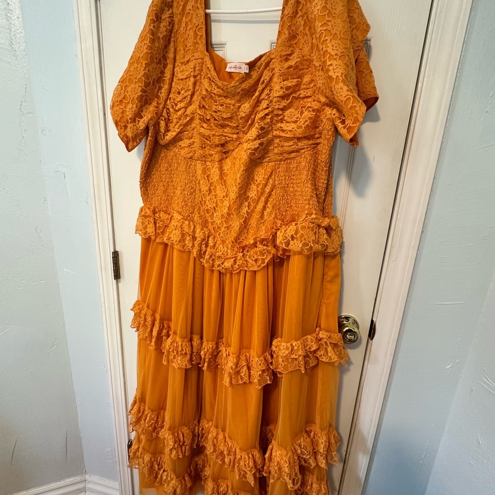 Ivy City Co Vibrant Orange Ruffle Maxi Dress